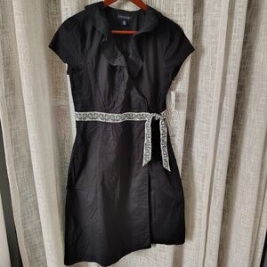 Tommy Hilfiger Black Ruffled Wrap Dress with Printed Waist Tie